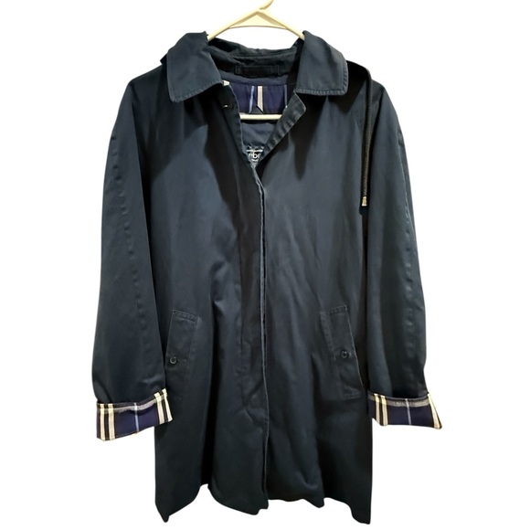 Burberry Navy Blue Plaid Interior Trench Coat Women Size 2 MADE IN USA - Picture 1 of 15